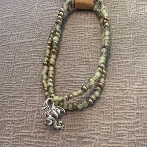 Silver Dragon Charm Beaded Bracelet Set